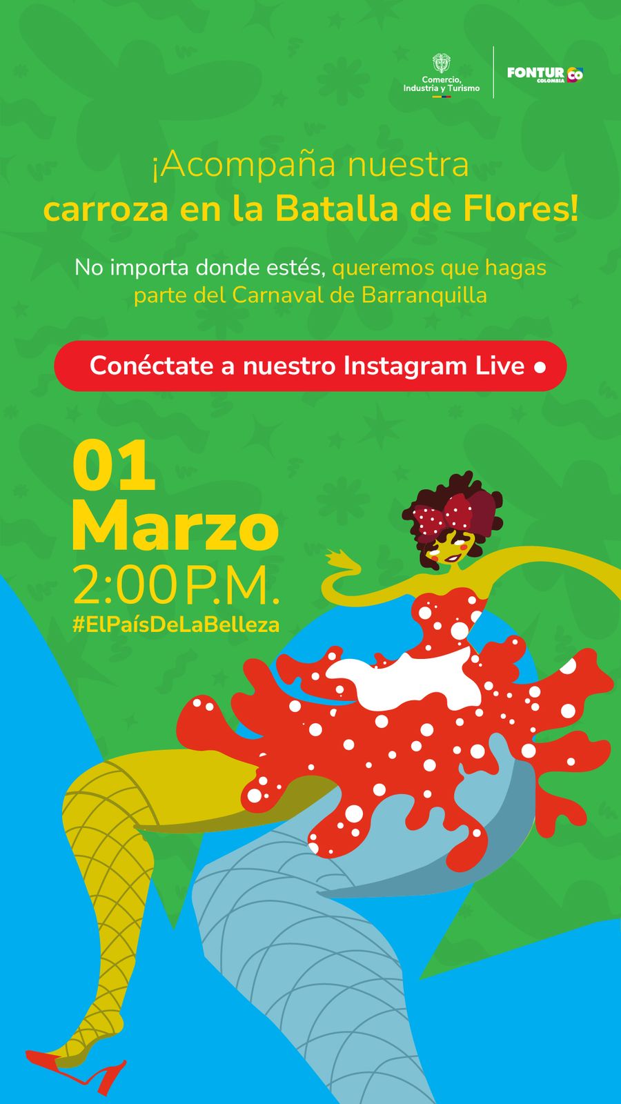 Con la carroza ‘El País de la Belleza’, el Gobierno Nacional exalta las regiones de Colombia en el Carnaval de Barranquilla